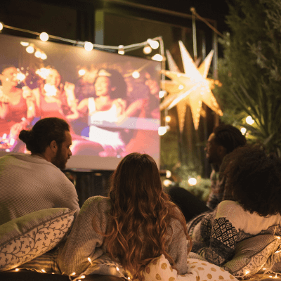 Watching movies in the back garden